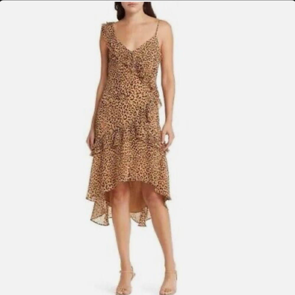 CHARLES HENRY | Tiered Leopard Print Ruffle Dress, Size M, NWT